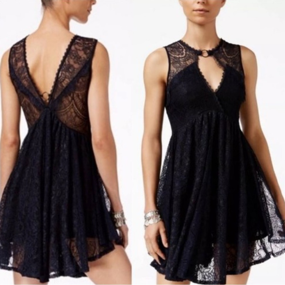 Free People Elegant Black Backless Lace Dress
